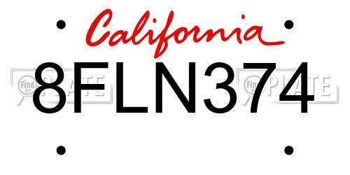 8FLN374 California License Plate