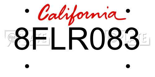 8FLR083 California License Plate