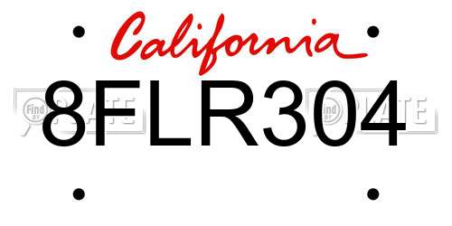 8FLR304 California License Plate