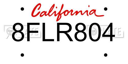 8FLR804 California License Plate