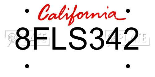8FLS342 California License Plate