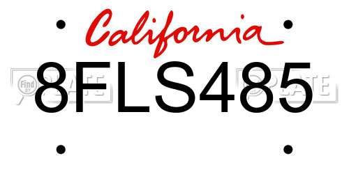8FLS485 California License Plate
