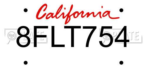8FLT754 California License Plate