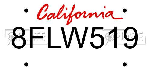 8FLW519 California License Plate