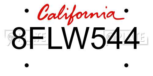 8FLW544 California License Plate
