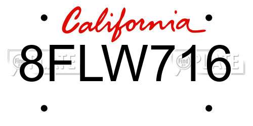 8FLW716 California License Plate