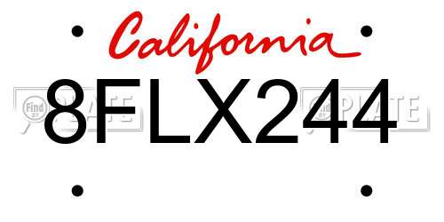 8FLX244 California License Plate