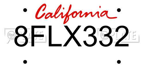 8FLX332 California License Plate