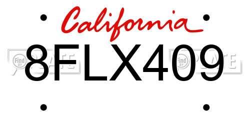 8FLX409 California License Plate