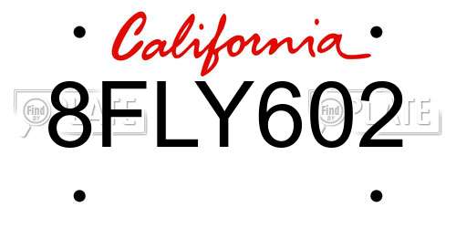 8FLY602 California License Plate