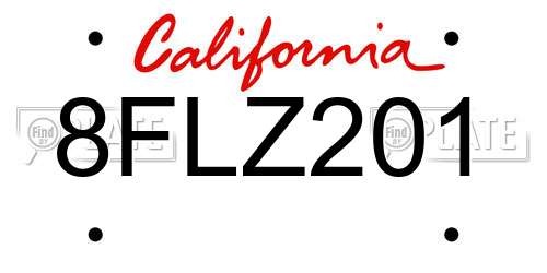 8FLZ201 California License Plate