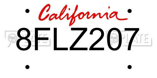 8FLZ207 California License Plate