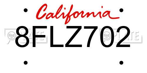 8FLZ702 California License Plate