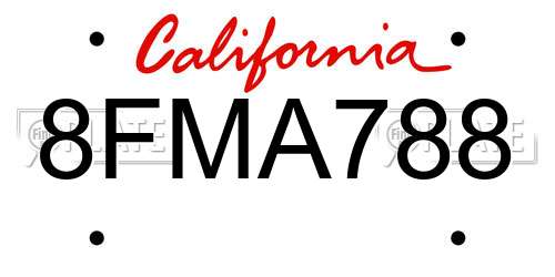 8FMA788 California License Plate