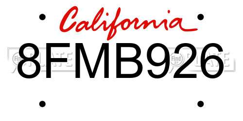 8FMB926 California License Plate