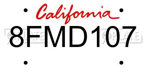 8FMD107 California License Plate