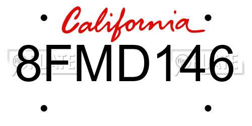 8FMD146 California License Plate