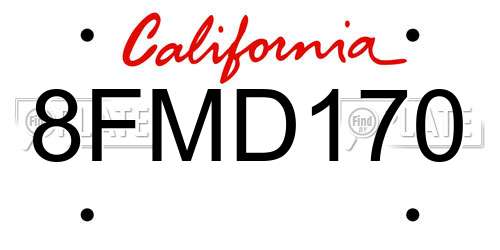 8FMD170 California License Plate