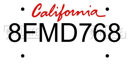 8FMD768 California License Plate