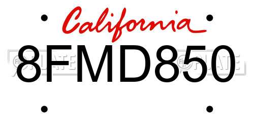 8FMD850 California License Plate