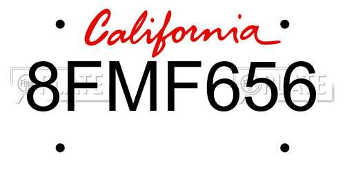 8FMF656 California License Plate
