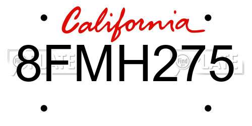 8FMH275 California License Plate