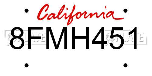 8FMH451 California License Plate