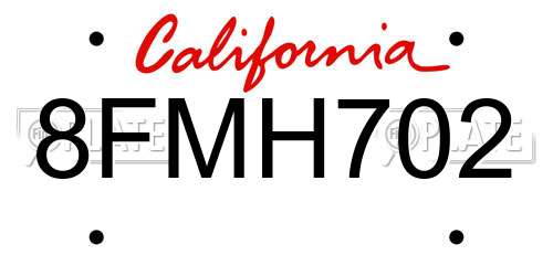 8FMH702 California License Plate