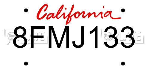 8FMJ133 California License Plate