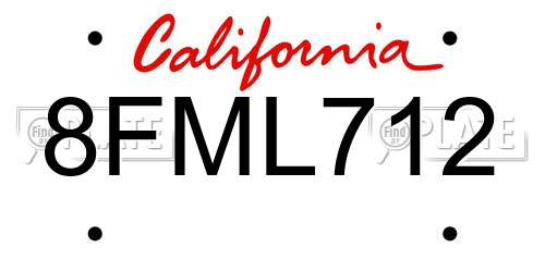 8FML712 California License Plate