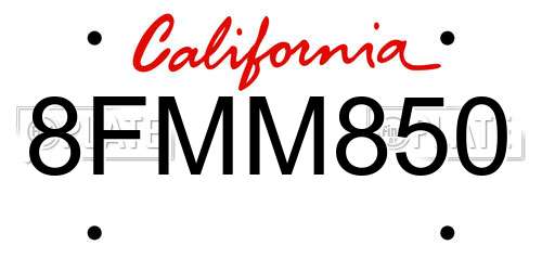 8FMM850 California License Plate