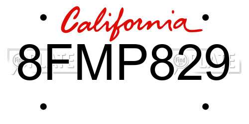 8FMP829 California License Plate