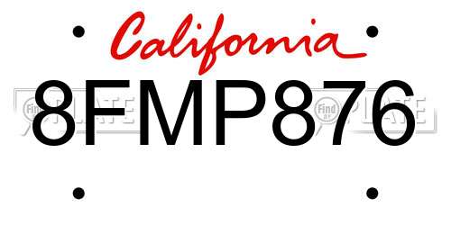 8FMP876 California License Plate