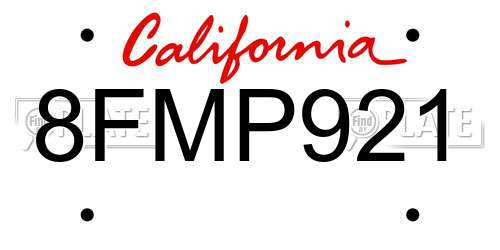 8FMP921 California License Plate