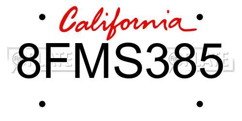 8FMS385 California License Plate
