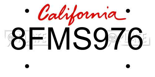 8FMS976 California License Plate
