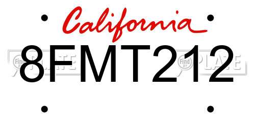 8FMT212 California License Plate