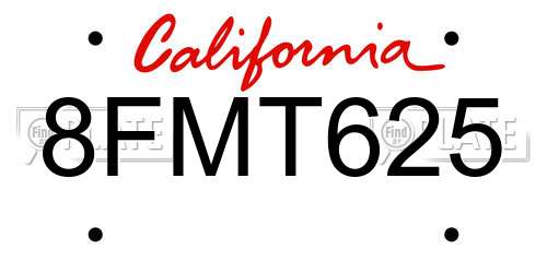 8FMT625 California License Plate