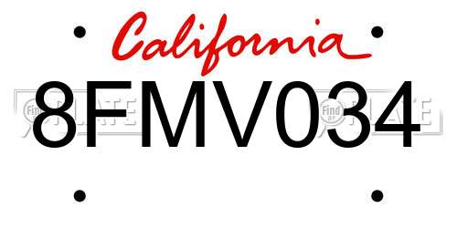 8FMV034 California License Plate