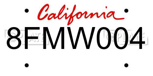 8FMW004 California License Plate