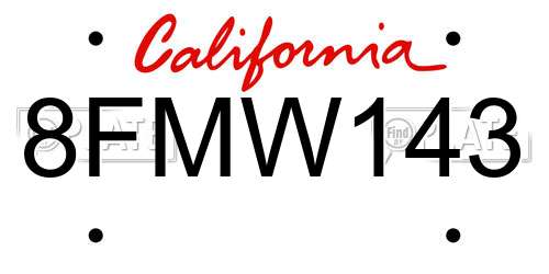 8FMW143 California License Plate