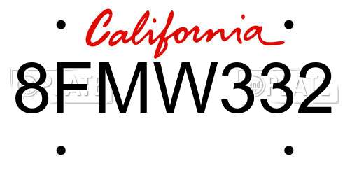 8FMW332 California License Plate