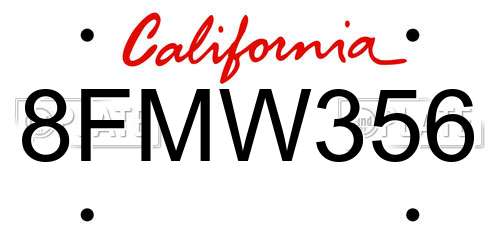 8FMW356 California License Plate