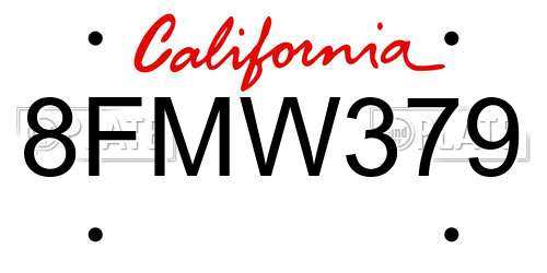 8FMW379 California License Plate