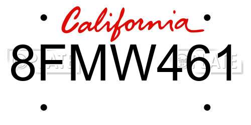 8FMW461 California License Plate