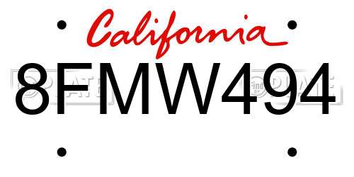 8FMW494 California License Plate