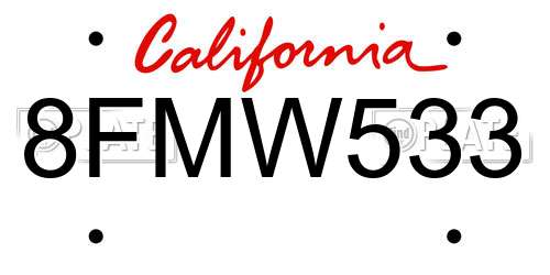 8FMW533 California License Plate