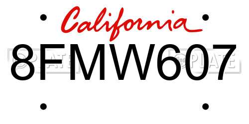8FMW607 California License Plate