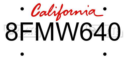 8FMW640 California License Plate