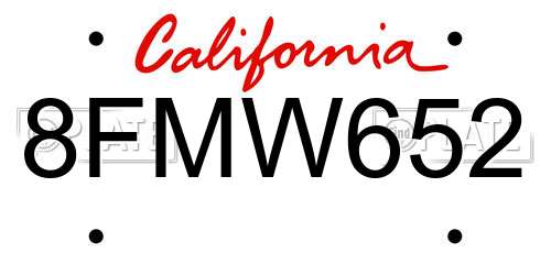 8FMW652 California License Plate